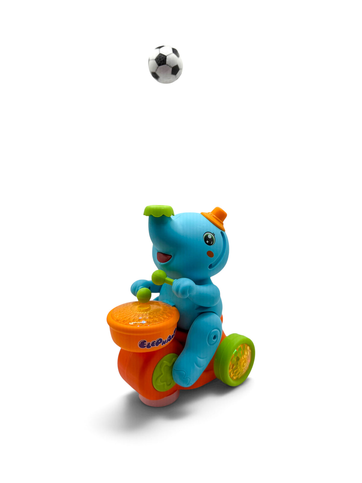Switch! It Up Elephant Soccer Drummer toy with colorful elephant design and drum accessories for children.