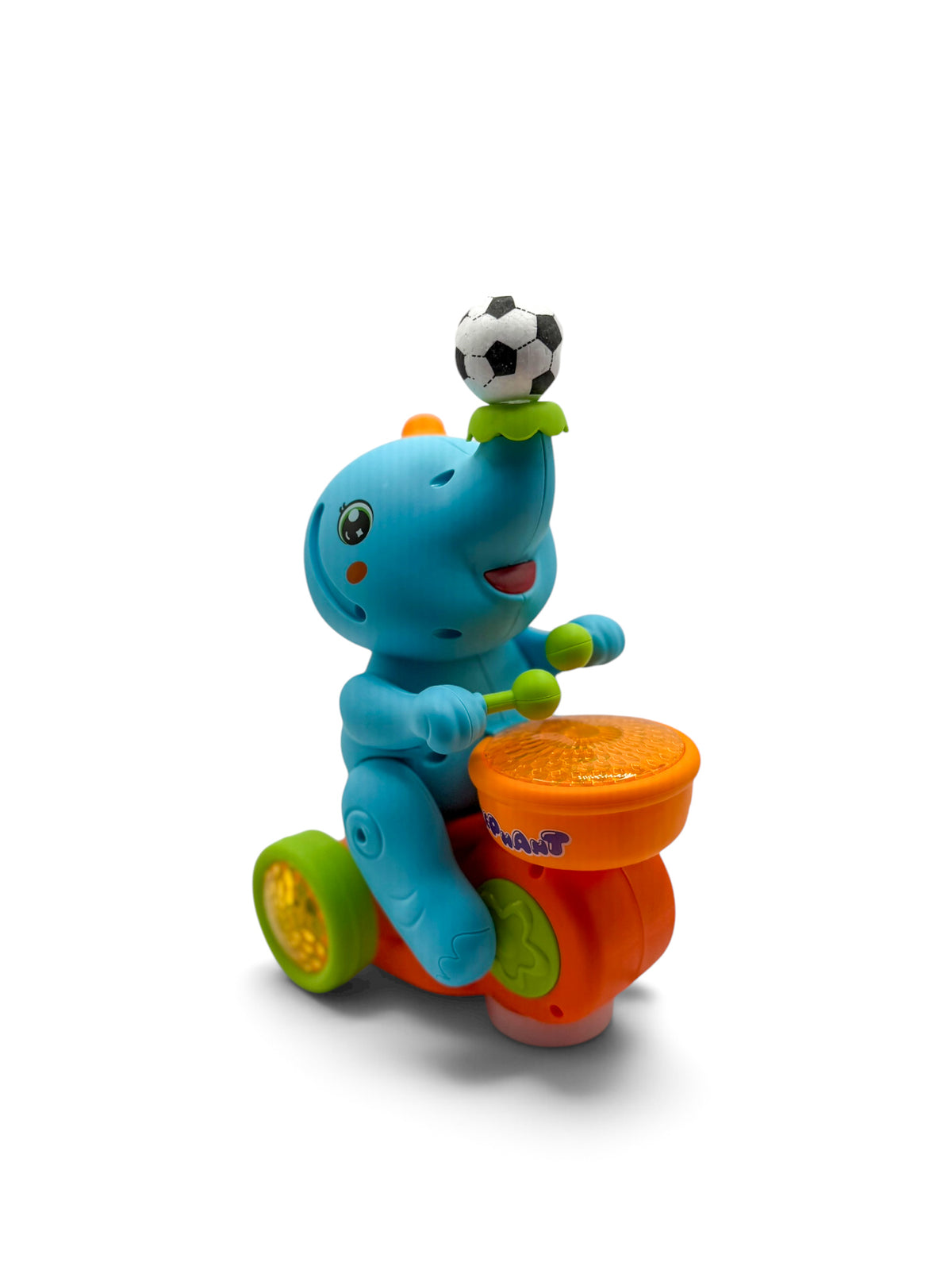 Switch! It Up Elephant Soccer Drummer toy featuring a colorful elephant design with drum and soccer-themed elements.